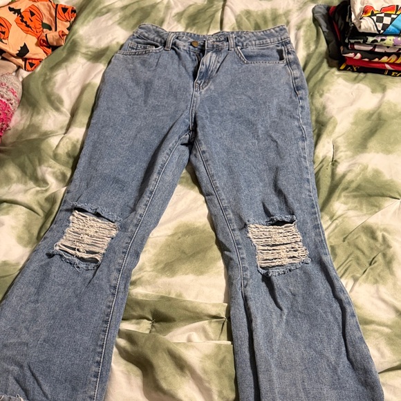 SHEIN Light Blue Distressed Flare Jeans - Picture 1 of 3